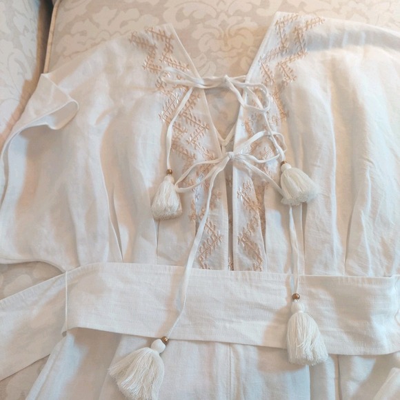 NEW! Calypso St. Barth Penelope Linen Embroidered Maxi Dress White Palm S $425 - Picture 15 of 16